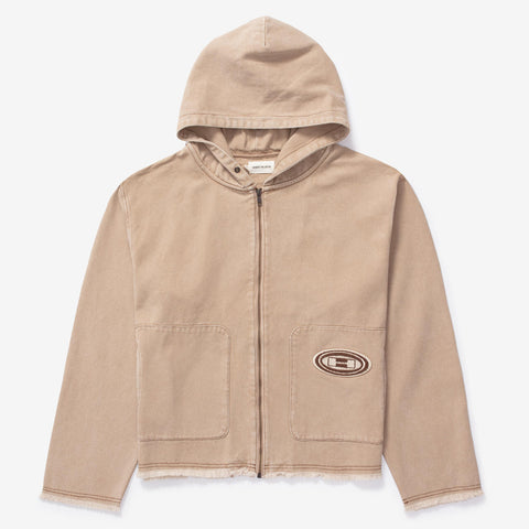 Washed Canvas Zip Hoodie | HTG240362-TAN